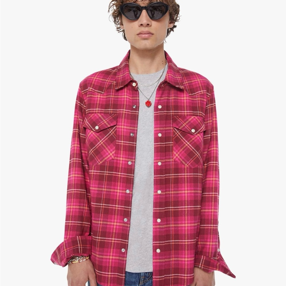 Mother Denim Pink Plaid Button-Up Shirt New With Tags